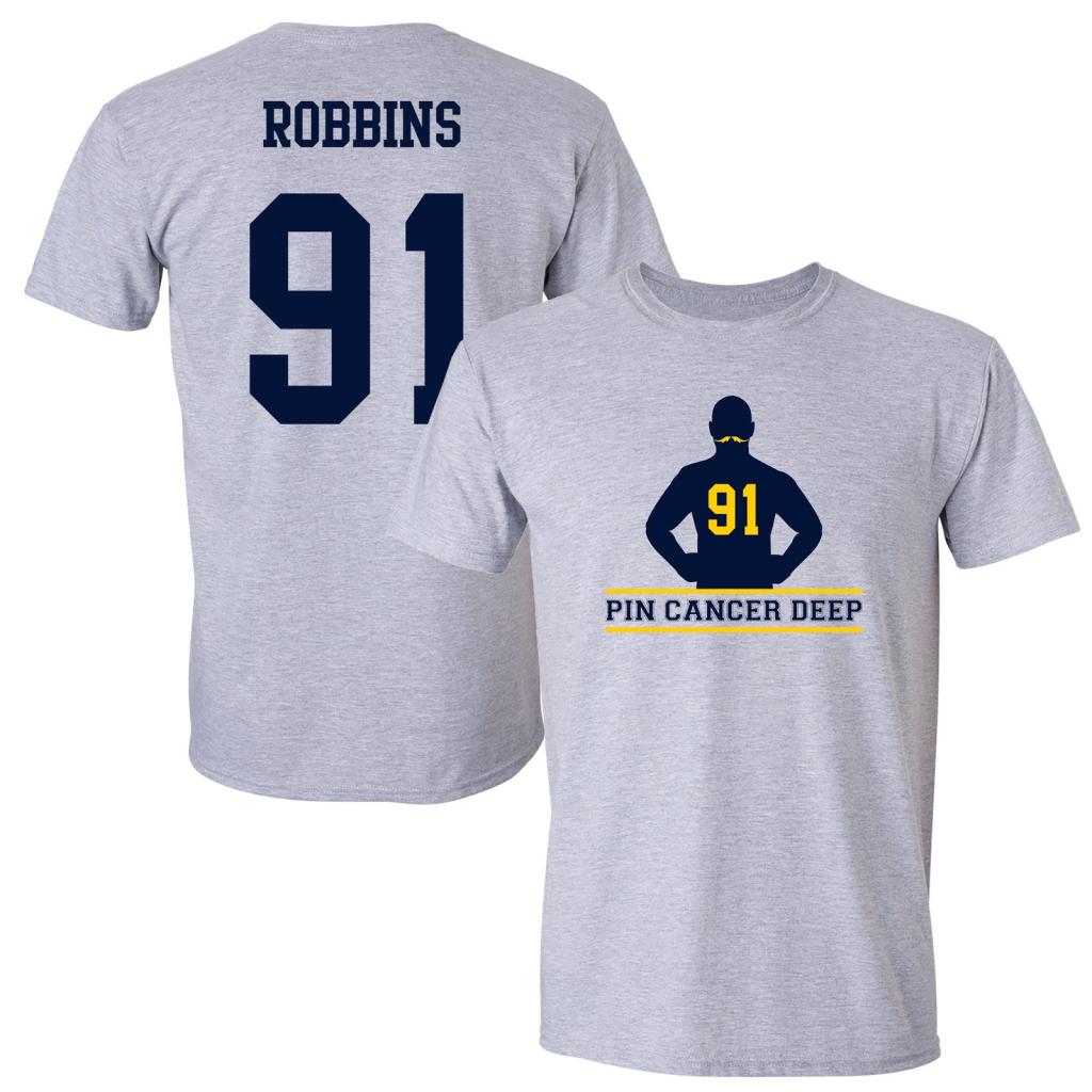 UM Health’s Rogel Cancer Center is also selling Pin Cancer Deep T-shirts featuring Robbins’ outstanding mustache. (credit: Michigan Photography)
